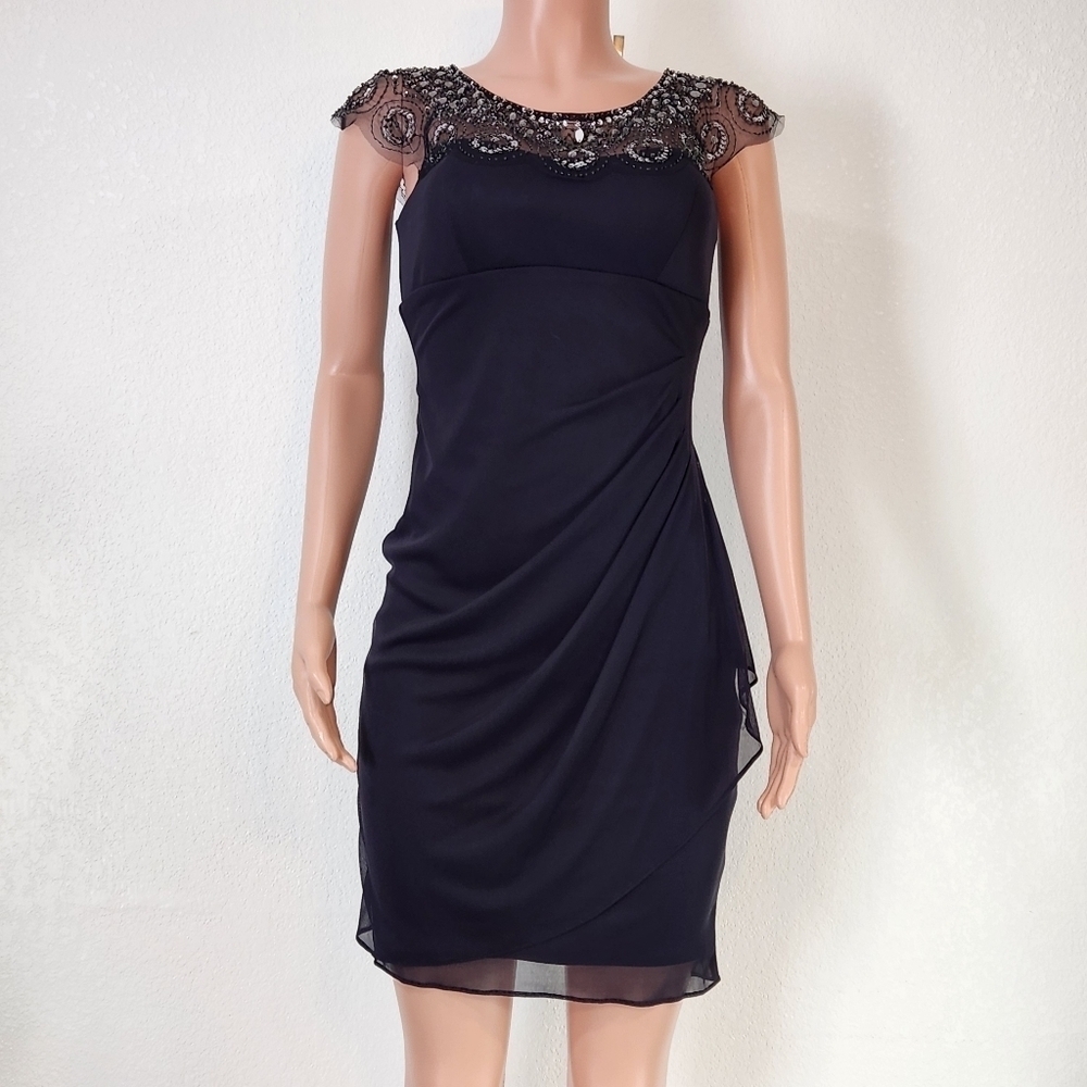 Xscape Womens Embellished Knee Bodycon Dress Sz 4